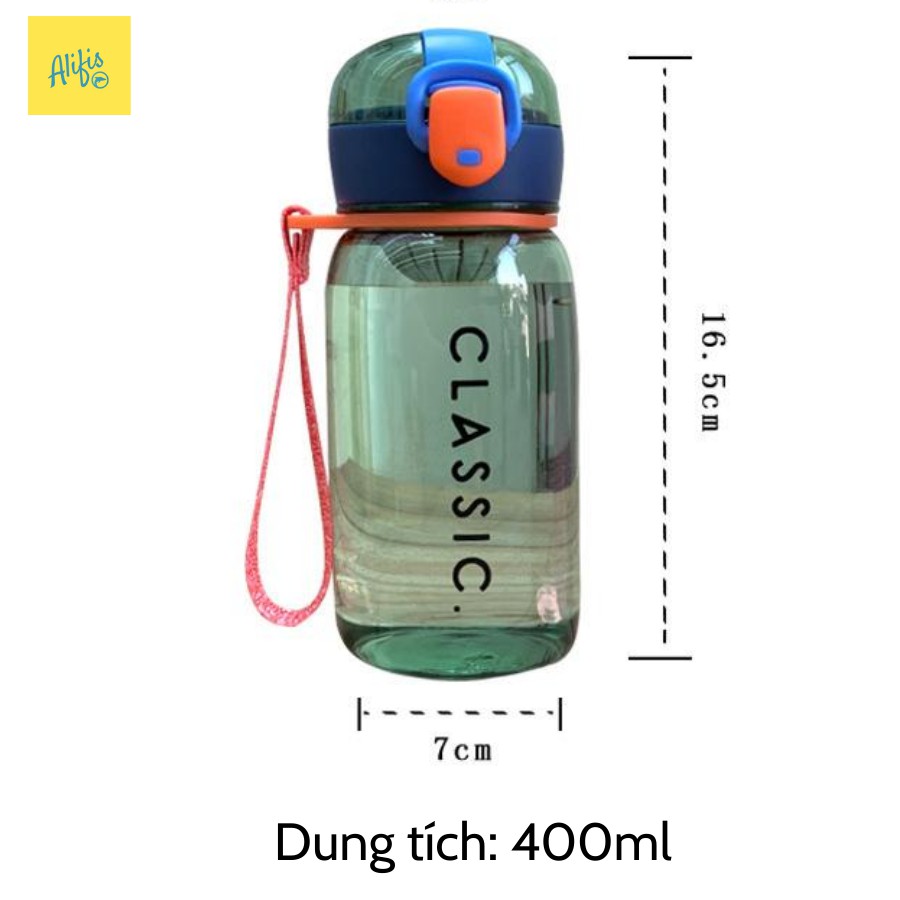 Bình nước, bình nước Classic 400ml có dây đeo 4 màu xinh xắn