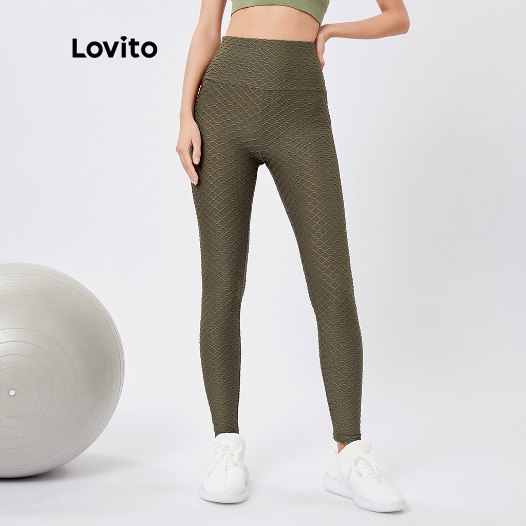 Lovito Quần Legging Thể Thao Màu Trơn Co Giãn Tốt L26AD041 (màu xanh quân đội/ xám đậm/ đen)
