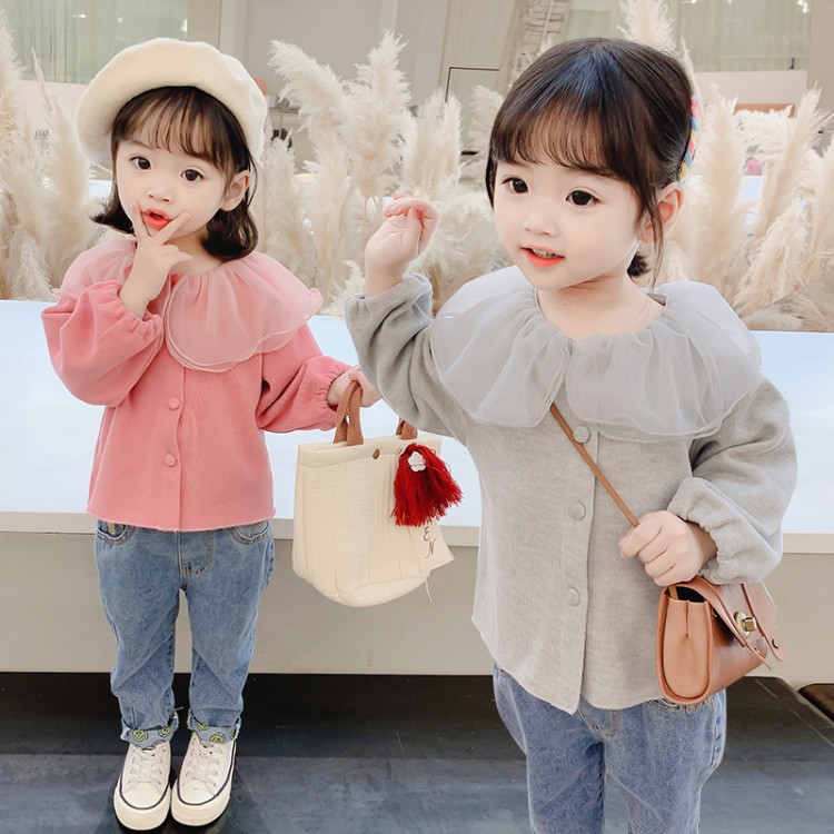 Áo kiểu tay dài cổ ren phong cách Hàn Quốc đáng yêu cho bé
