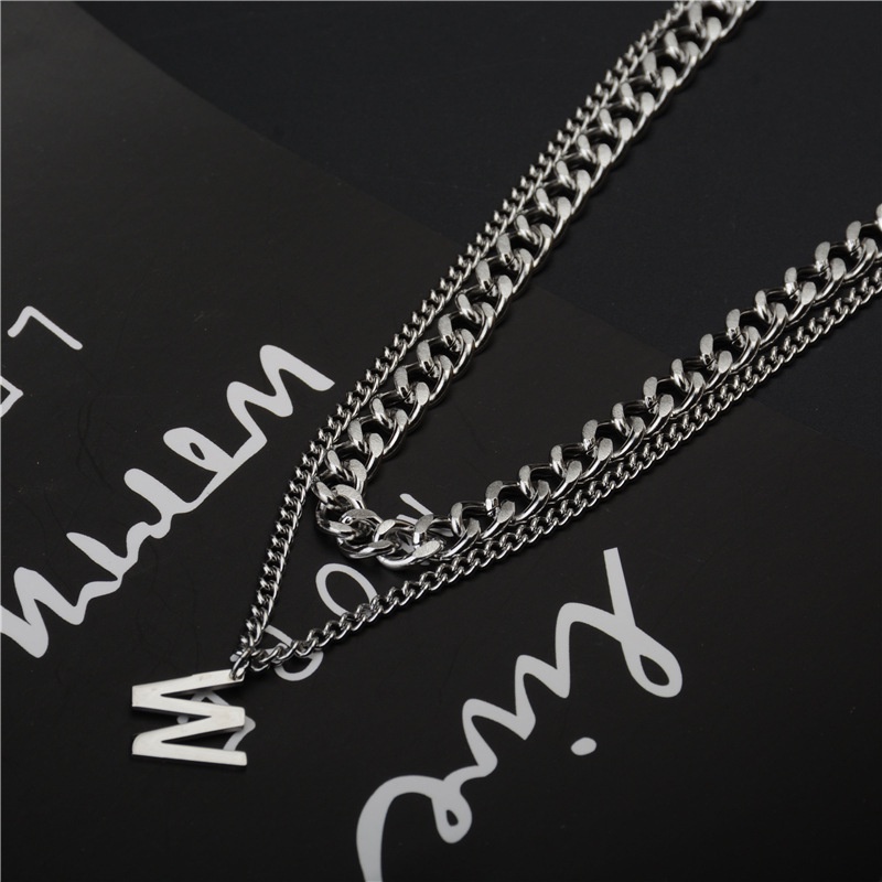 Vòng cổ Hai Lớp Bằng Thép Titan Không Phai Màu In Chữ Đơn Giản Cá Tính