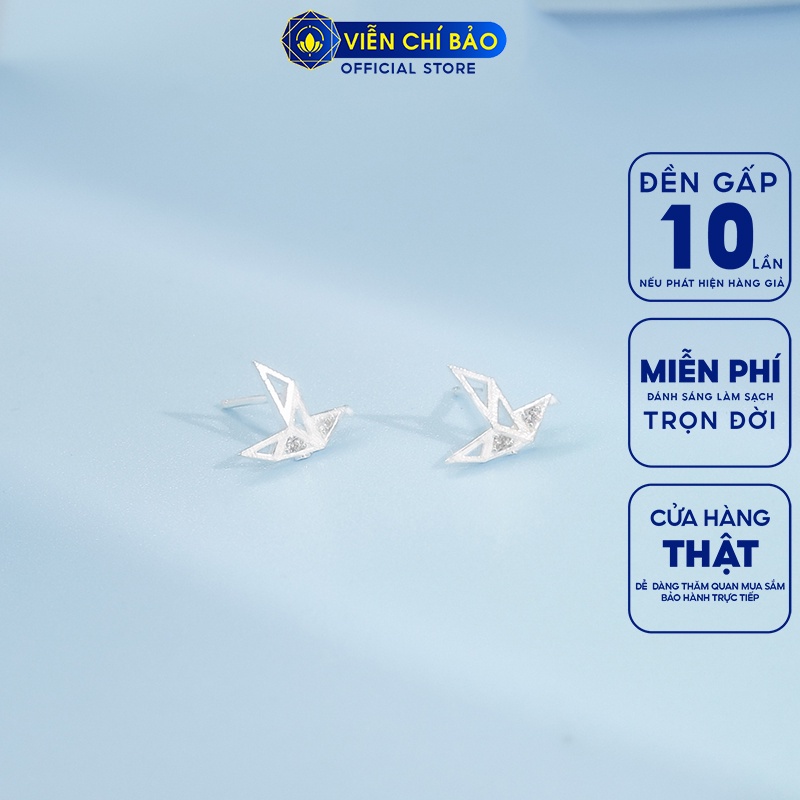 Bông tai bạc nữ hạc giấy đính đá chất liệu bạc 925 thời trang phụ kiện trang sức Viễn Chí Bảo E070
