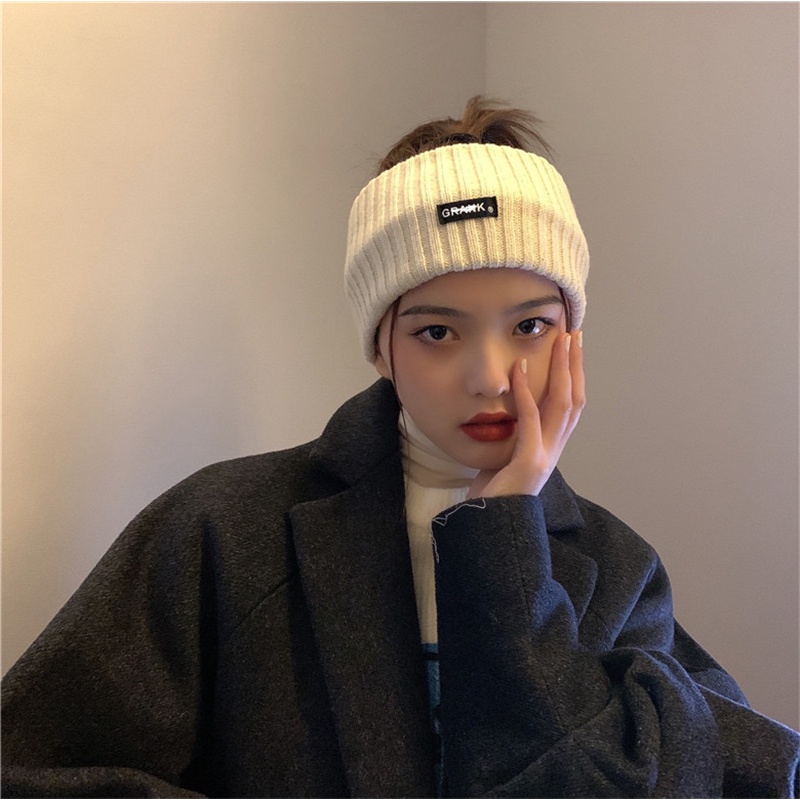 Băng đô len bản rộng phối họa tiết chữ phong cách Hàn Quốc cá tính trẻ trung