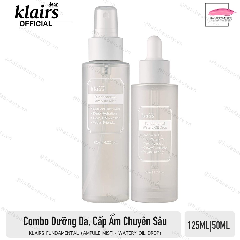 Combo Dưỡng Da, Cấp Ẩm Chuyên Sâu Klairs Fundamental (Ampule Mist 125ml + Watery Oil Drop 50ml) _ Klairs Chính Hãng