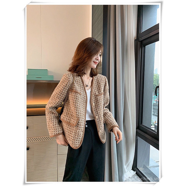Áo khoác dạ kiểu ngắn cổ điển có nút cài sang trọng mùa thu đông cho nữ 2021 | BigBuy360 - bigbuy360.vn