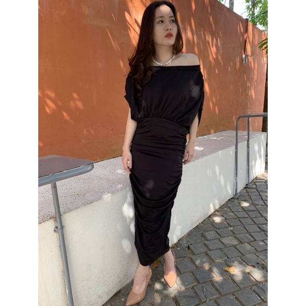 Đầm Body trễ vai tay cánh dơi phần thân nhúng Cao Cấp