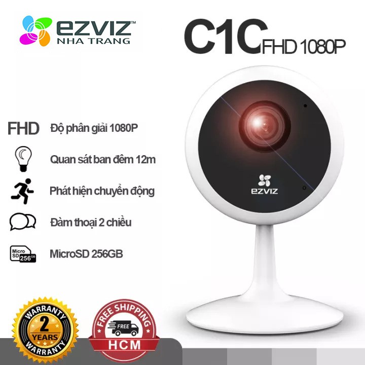 Camera Ezviz C1C 720p/1080p camera wifi đàm thoại 2 chiều dể dàng cài đặt hỗ trợ thẻ nhớ lên đến 256GB Hàng chính hãng