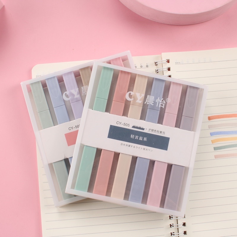 Set bộ 6 Bút Dạ Quang Highlight Đánh Dấu Bút Nhớ màu pastel phong cách morandi