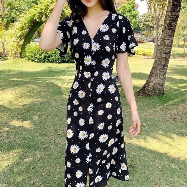 Đầm maxi hoa cúc đen bigsize 55kg-90kg ❌❌