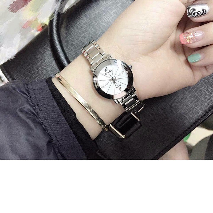 Đồng hồ Nữ Halei máy Nhật chính hãng mặt tròn nhỏ 25mm kính chống xước, dây thép trắng chống ghỉ , chống nước tuyệt đối | BigBuy360 - bigbuy360.vn