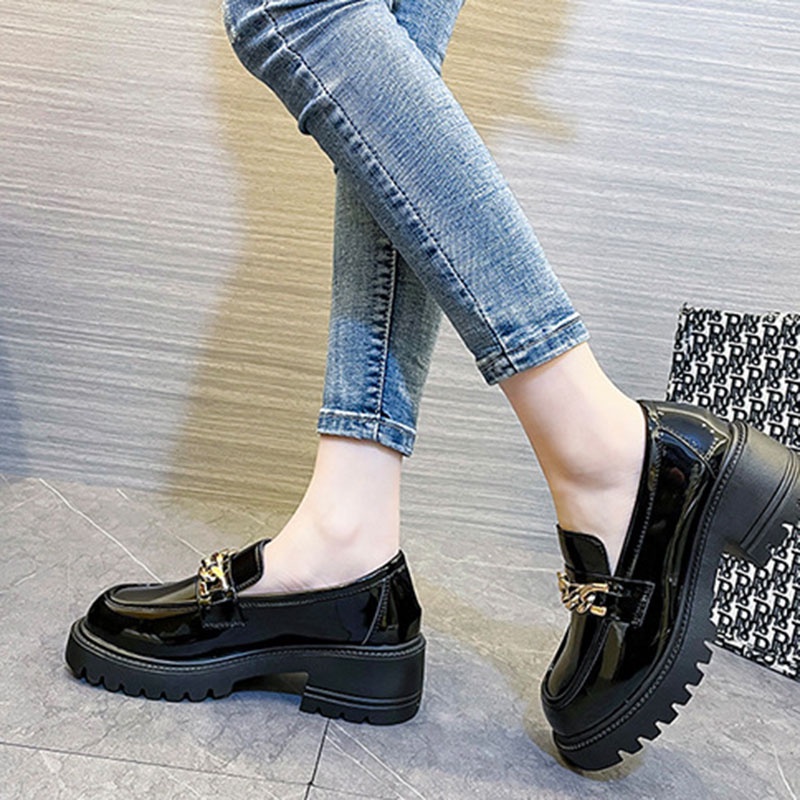 Giày Da Đế Dày Phong Cách Anh Quốc Cho Nữ