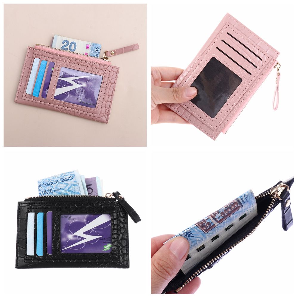 Ví da pu nhiều ngăn đựng thẻ và tiền xu có khóa kéo phong cách thời trang doanh nhân