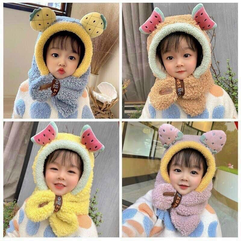 Mũ lông cừu hoa quả cho bé - mũ lông 2in1 mềm mịn siêu ấm
