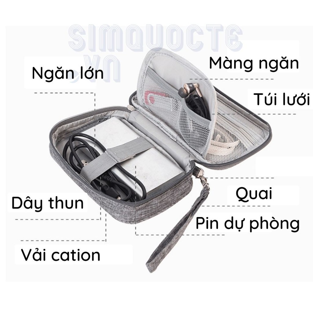 Túi đựng pin dự phòng, cáp sạc, phụ kiện công nghệ đi du lịch chống sốc chống thấm có quai cầm tay