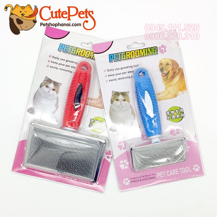 Lược chải lông rụng, lông tơ mặt kim loại dành cho chó mèo - CutePets Phụ kiện chó mèo Pet shop Hà Nội