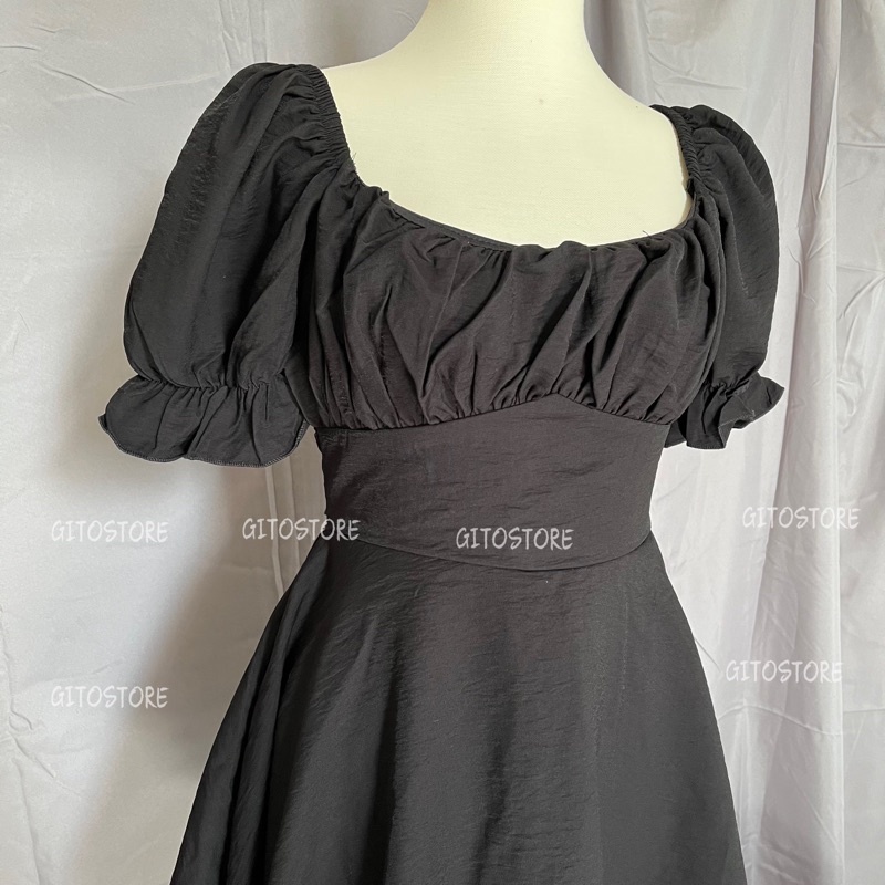 VÁY ĐEN  TAY PHỒNG BO EO XẾP LY NGỰC - GD235