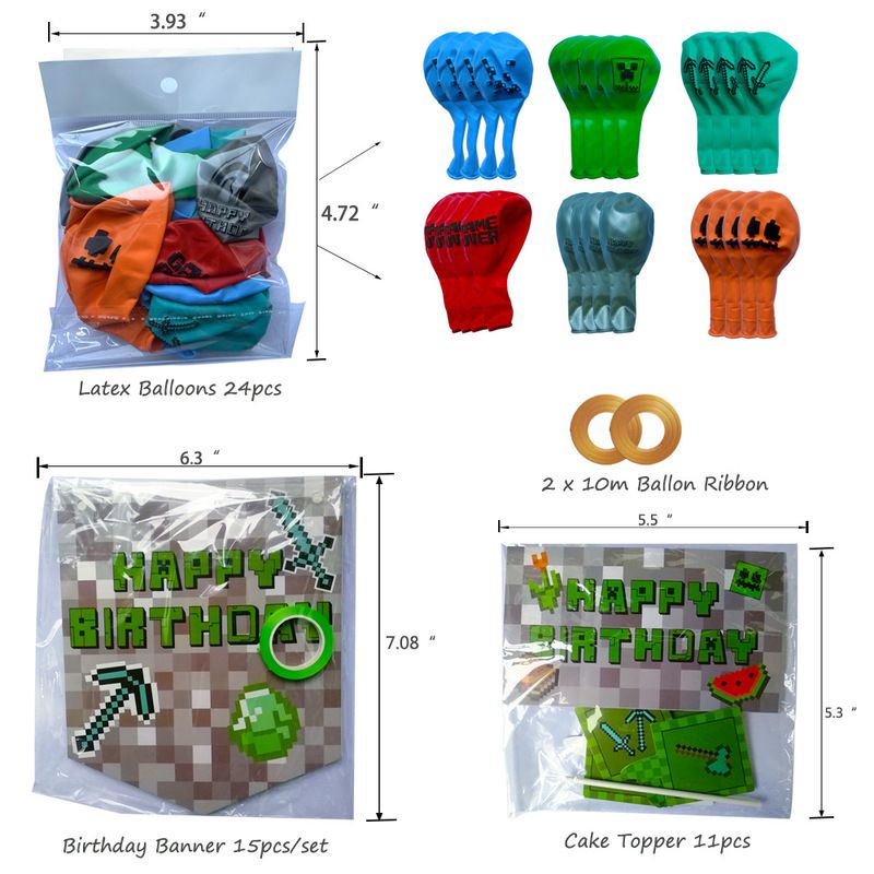 Minecraft Game birthday Party decorations Supplies Happy Birthday Banner Balloons kid gift