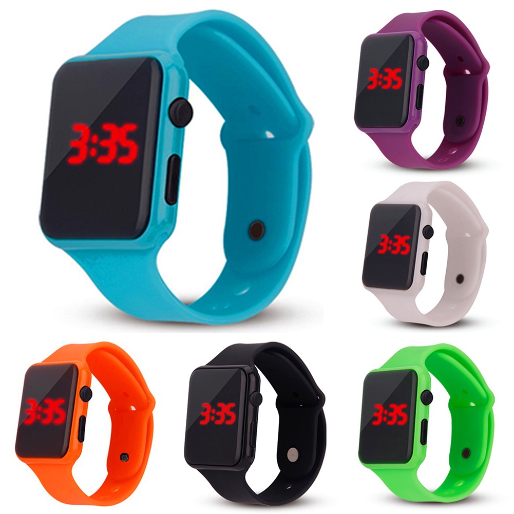 Đồng Hồ Đeo Tay Bằng Nhựa Có Đèn Led Kỹ Thuật Số Hình Chữ Nhật Dành Cho Nam Và Nữ