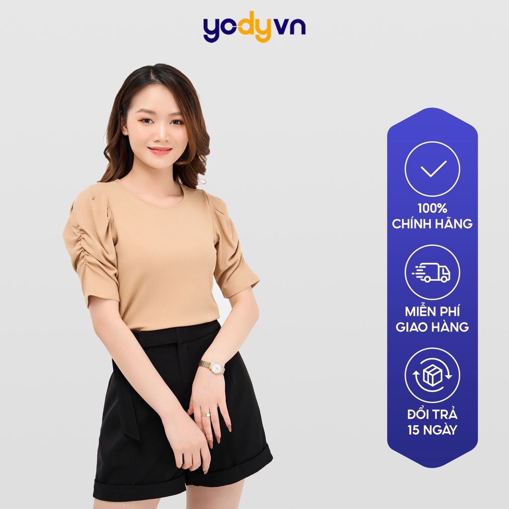 Áo thun nữ tay rút bồng YODY phông tay ngắn vải cotton co giãn, form ôm dáng, năng động, cá tính ATN4400