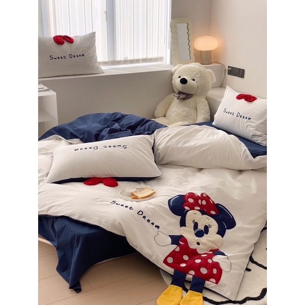 Bộ chăn ga 5 món Cotton linen Disney - Bộ ga giường chất liệu cotton linen nhập khẩu cao cấp