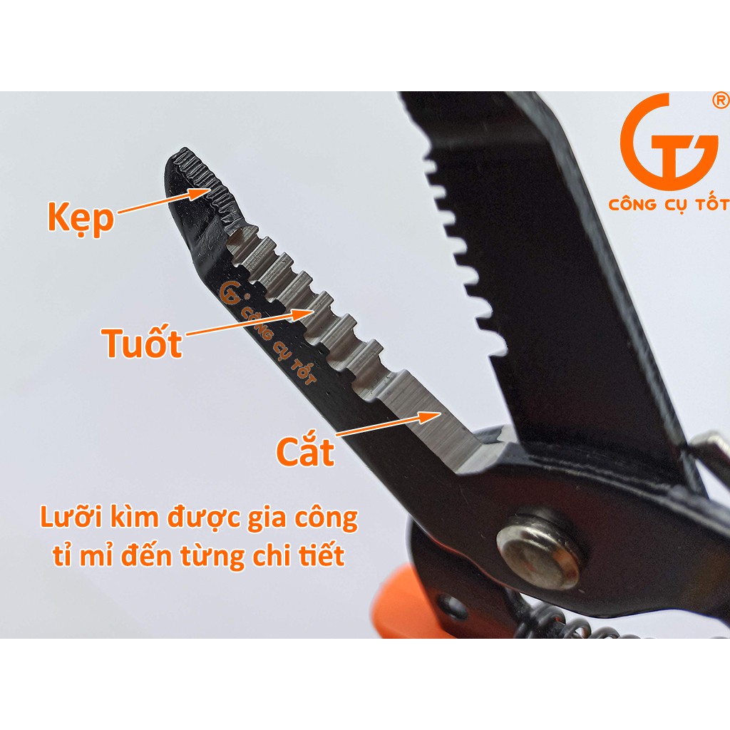 Kìm tuốt cắt tuốt vỏ dây điện lõi ø0.6 - 2.6mm 200mm Kapusi K-9100 có khóa an toàn bóp mở