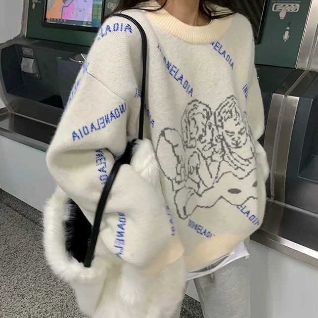 Plus Áo Sweater Dáng Rộng Phong Cách Thời Trang Hàn Quốc Cho Nữ