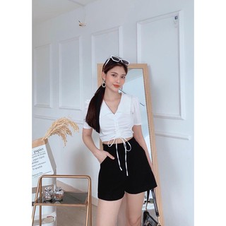[200511 ÁO] ÁO CỔ SEN RÚT DÂY MÀU TRẮNG