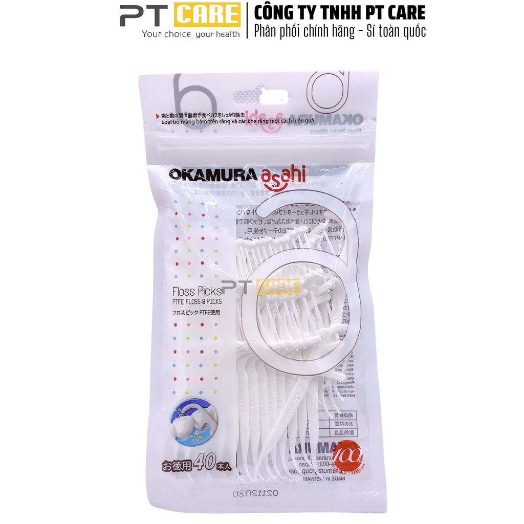 PT CARE | Tăm Chỉ Nha Khoa Okamura Asahi 40P 40 Cây/Bịch, Chỉ Tơ Teflon