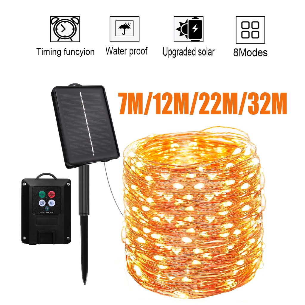 Dây Đèn Led Năng Lượng Mặt Trời 8 Chế Độ Có Nút Cảm Ứng Chống Nước Trang Trí Sân Vườn/Giáng Sinh