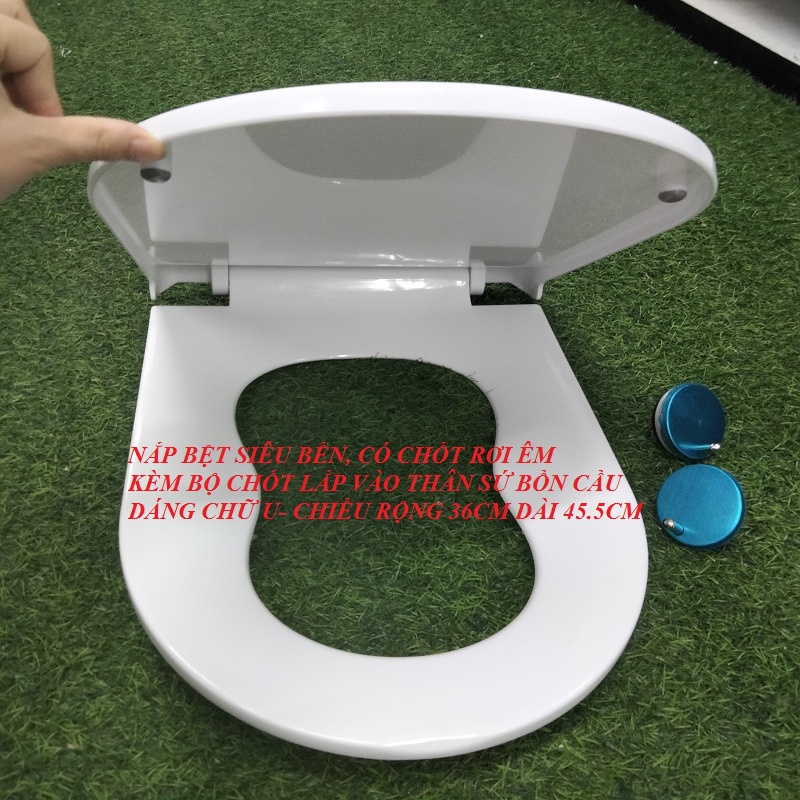 Nắp bồn cầu nhựa trắng  phù hợp với hầu hết loại bồn cầu, rơi êm không ồn