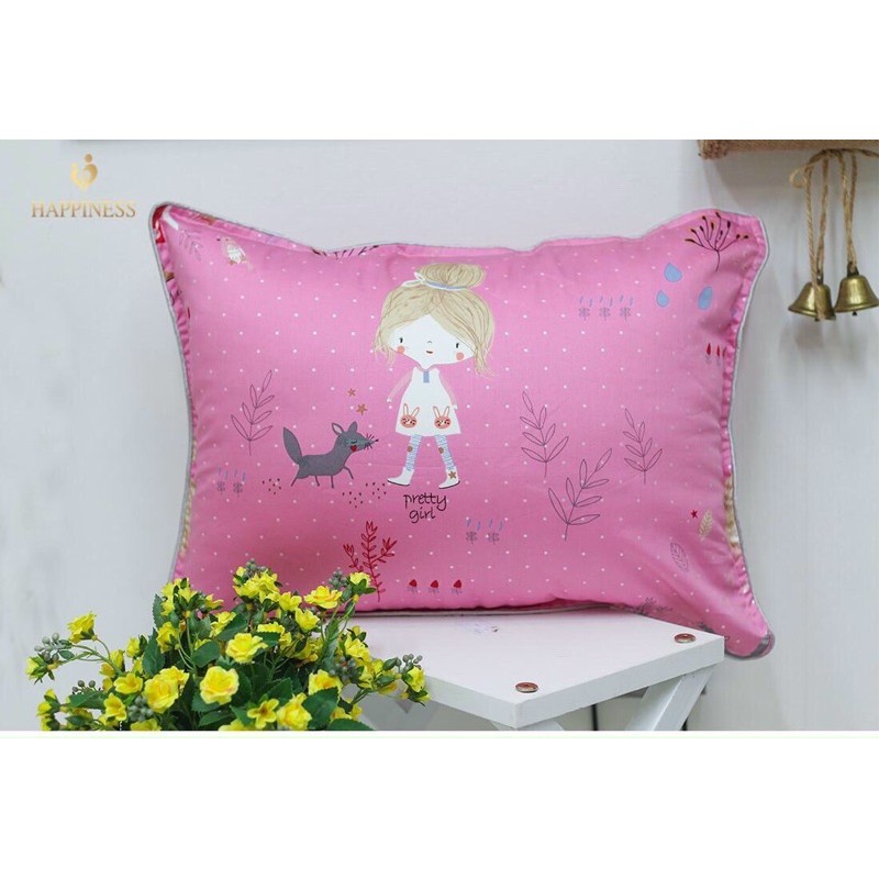 Gối Trẻ Em Happiness [MỀM - MÁT] Chất Liệu 100% Cotton Hàn Quốc, Cho bé trai, bé gái Kích thước 35x50cm, hàng chính hãng