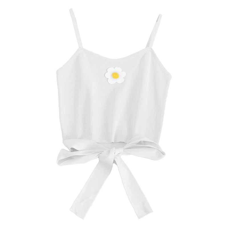 Áo Croptop Dệt Kim Hai Dây Thêu Hoa Quyến Rũ Thời Trang Mùa Hè Cho Nữ