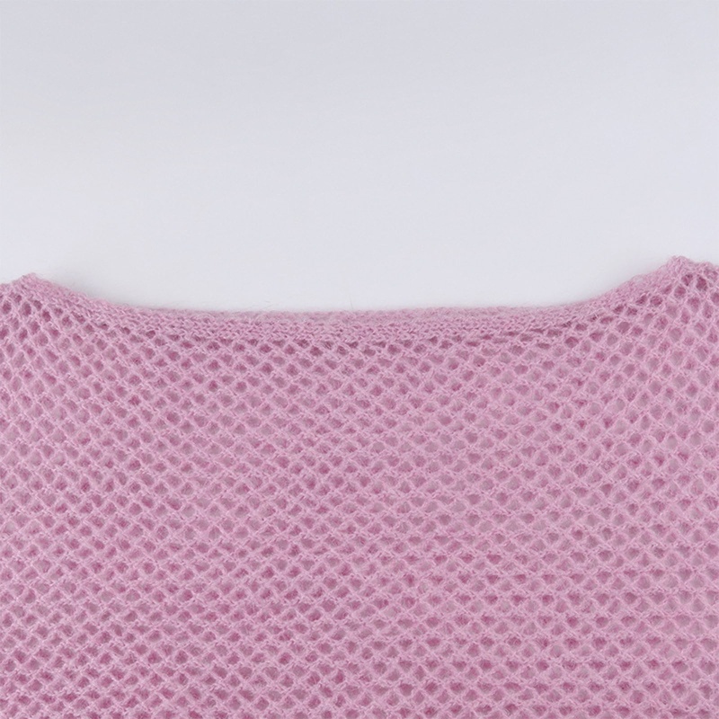 Áo Croptop Dệt Kim Màu Hồng Khoét Lỗ Thời Trang Quyến Rũ Cho Nữ