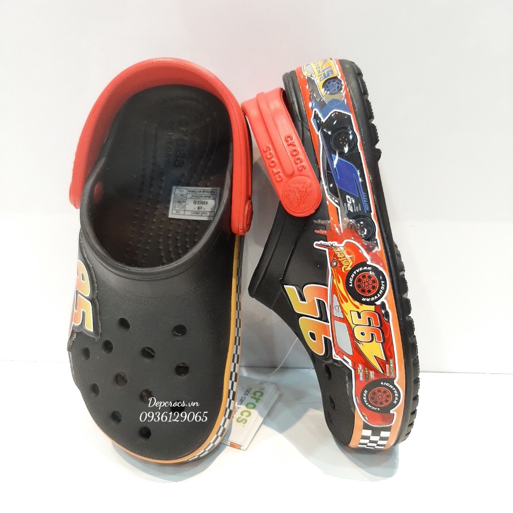 Dép sục crocs cho bé hình xe 95 dập 3D nổi cao cấp, dép crocs bé trai tặng kèm jibbitz - Crocs house