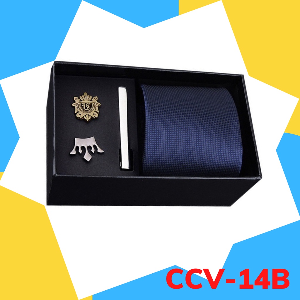 Set cà vạt bản to 8cm làm quà tặng cho Nam gồm cà vạt, kẹp cà vạt, ghim cài áo đóng hộp lịch sự CCV-14