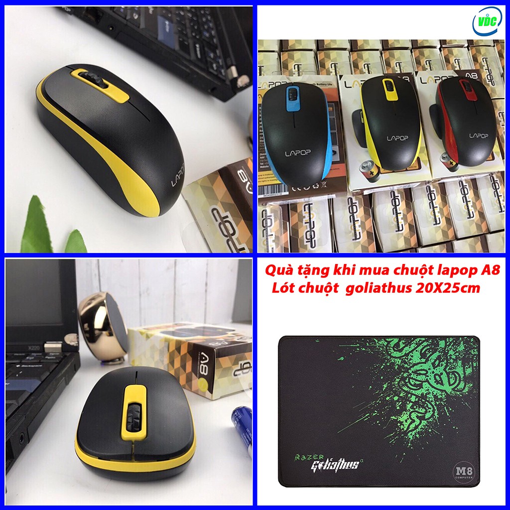 Chuột không dây Lapop A8 - Độ bền lên đến 2 triệu click - Có pin tặng kèm - Bảo hành 12 tháng
