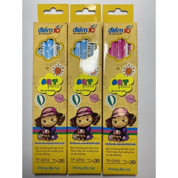 Combo 10 bút chì 2B, HB Thiên Long thân lục giác (1 hộp)