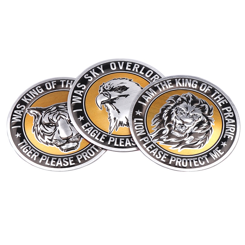 Tem Nhôm Dập Nổi Decal Dán Sticker Trang Trí Xe Ô Tô Hình Sư Tử, Hổ, Đại Bàng, SHIELD, Captain America [Hàng Loại Đẹp]