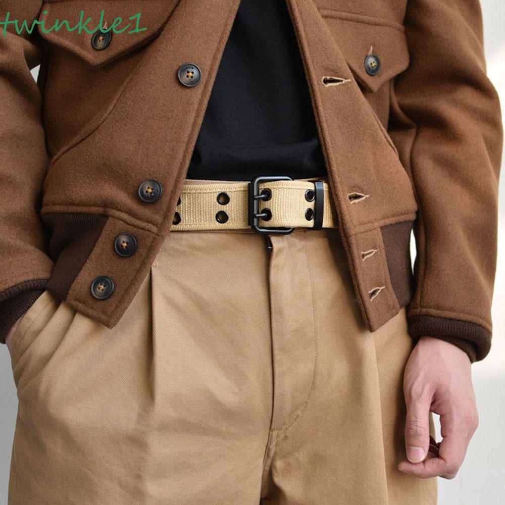 Thắt Lưng Vải Canvas Phối Hai Hàng Nút Điều Chỉnh Được Kích Thước Thời Trang Cho Nam Và Nữ