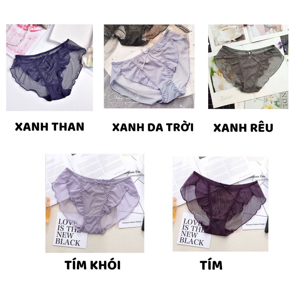 Quần Lót Nữ - Quần Lót Ren Nữ bèo xuyên thấu đính nơ nhỏ siêu quyến rũ DAN STORE MÃ 0346