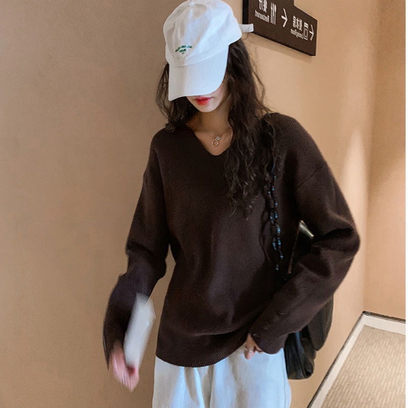 Áo sweater cổ chữ V thời trang thu đông dành cho nữ