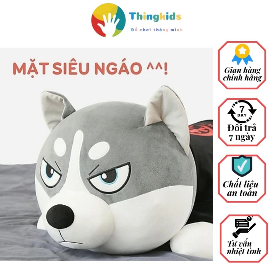 Gấu bông Chó Husky Siêu To Khổng Lồ - gối ôm cho bé chó -mèo Husky size  từ 70cm-1m7 - THINGKIDS
