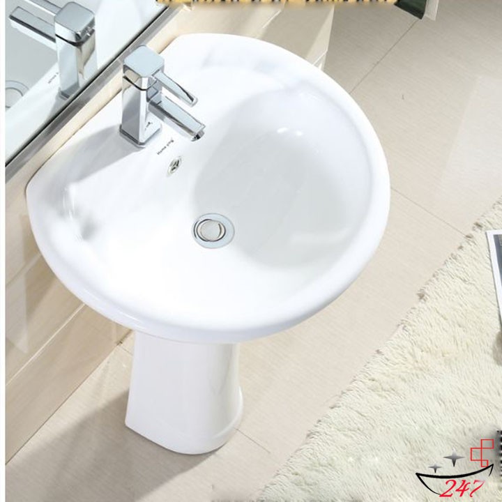 Chậu lavabo rửa mặt + chân đứng (vòi gắn trên mặt lavabo) thời gian bảo hành lên đến 10 năm .