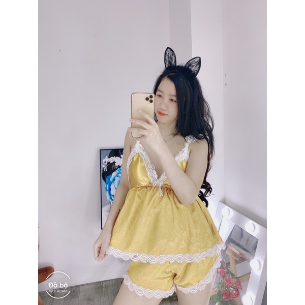 Đồ ngủ sexy, Bộ ngủ sexy gợi cảm ren chất phi lụa có mút ngực