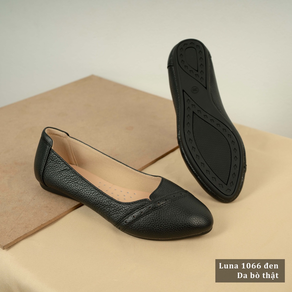 Giày bệt nữ mũi nhọn da bò mềm êm chân Lunashoes (1066) giầy trung niên cho mẹ bảo hành 2 năm