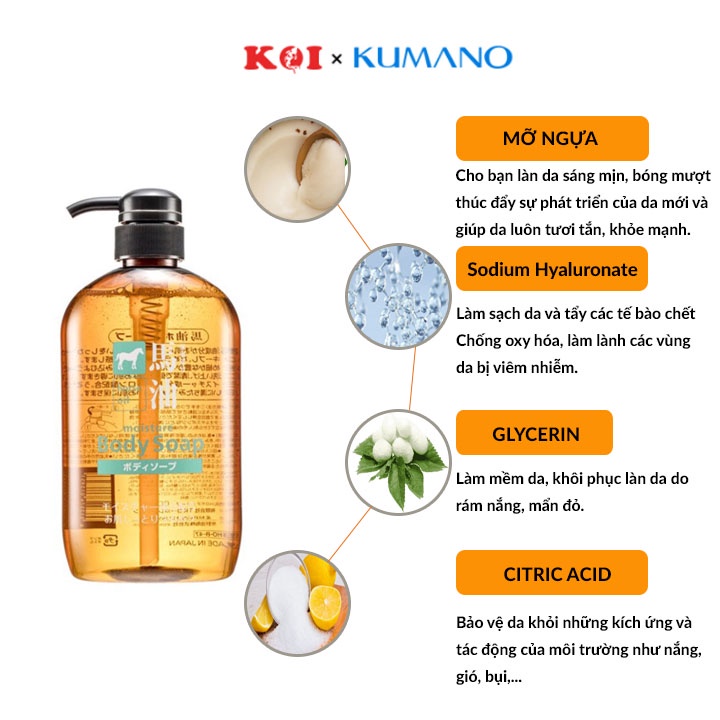 Sữa tắm chiết xuất từ dầu ngựa Kumano Horse Oil Body Soap 600ml Nhật Bản jpkoi