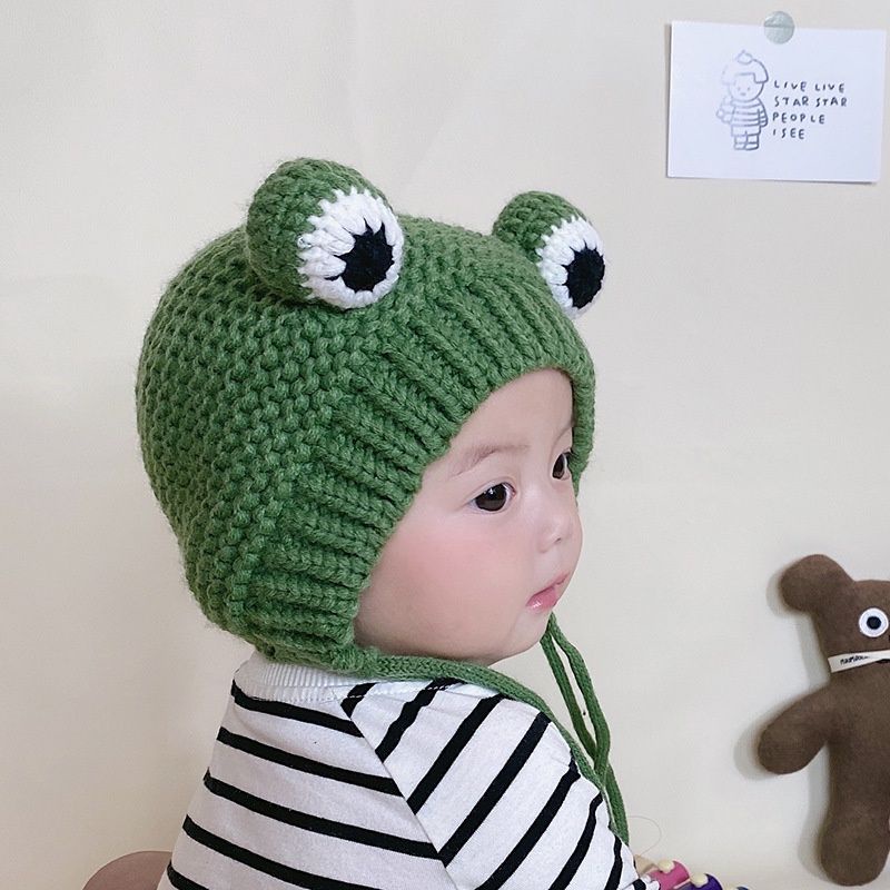 Mũ Len Cho Bé Từ 3-6 Tháng Tuổi Phong Cách Hàn Quốc Tạo Hình Ếch Xanh