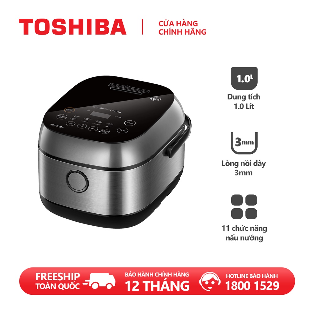 Nồi cơm cao tần Toshiba RC-10IP1PV -1.0L-Lòng nồi dày 3mm chống dính,Cảm ứng nhiệt 3D-Hàng chính hãng, bảo hành 12 tháng