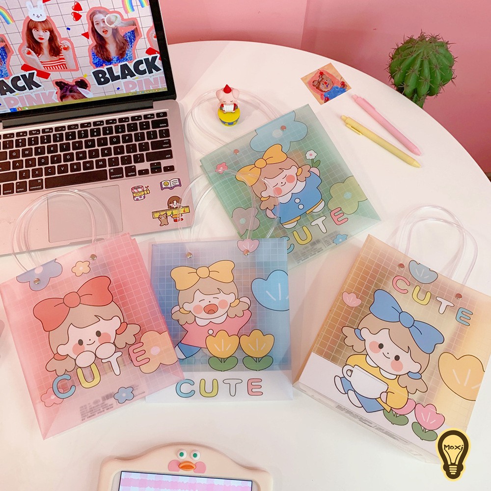 [ 🌈 Free Ship 🌈] Túi Đựng Quà Đựng Vật Dụng Trong Suốt Hoạt Hình Cô Gái Xinh Xắn Ngộ Nghĩnh Hàn Quốc 19*9*32 MOXI.