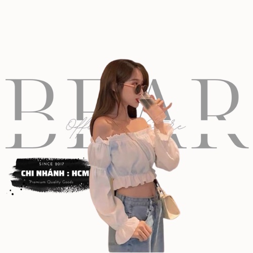 Áo Croptop Kiểu Trễ Vai nữ chun bồng tay dài Nữ Tính Ngọt Ngào - AK005 | bear.story
