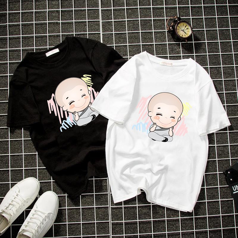 Áo thun unisex form rộng tiểu hòa thượng dễ thương vải dày mịn 2019T1420